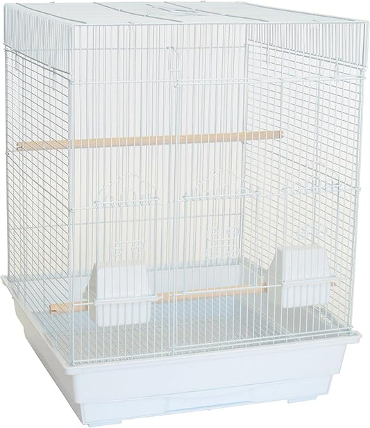 YML A5824 3/8" Bar Spacing Square Top Small Bird Cage, White, 18" x 14"