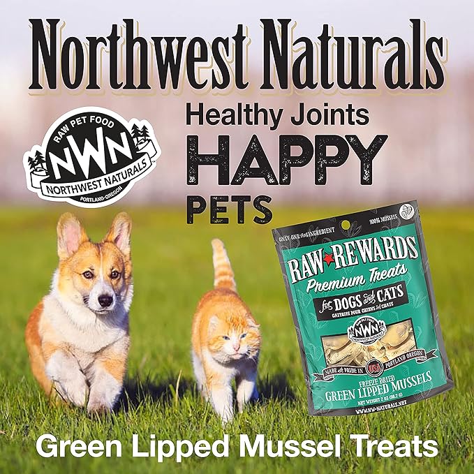 Northwest Naturals Raw Rewards Freeze-Dried Green Lipped Mussel Treats for Dogs and Cats - Bite-Sized Pieces - Healthy, 1 Ingredient, Human Grade, Natural - 2 Oz (Pack of 3) (Packaging May Vary)