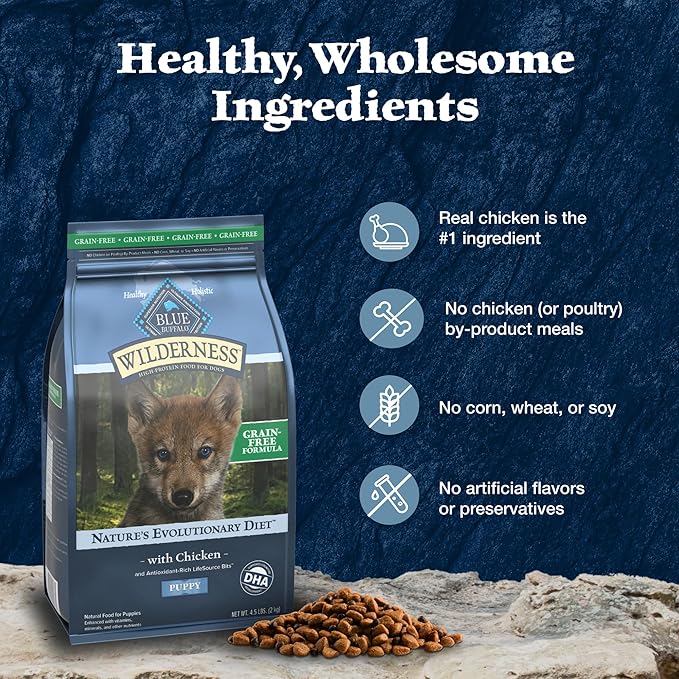 Blue Buffalo Wilderness Puppy High-Protein Dry Dog Food with Real Chicken, Grain-Free, Made in the USA with Natural Ingredients, Chicken, 4.5-lb. Bag