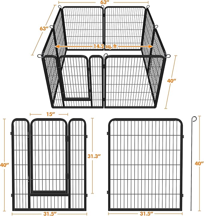 Yaheetech Heavy Duty Extra Wide Dog Playpen, 6 Panels Outdoor Pet Fence for Medium/Small Animals Foldable Puppy Exercise Pen for Garden/Yard/RV/Camping 40 Inch Height x 32 Inch Width