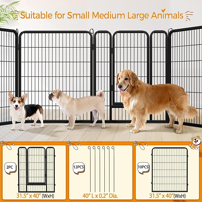 Yaheetech Heavy Duty Extra Wide Dog Playpen, 12 Panels Outdoor Pet Fence for Large/Medium/Small Animals Foldable Puppy Exercise Pen for Garden/Yard/RV/Camping 40 Inch Height x 32 Inch Width