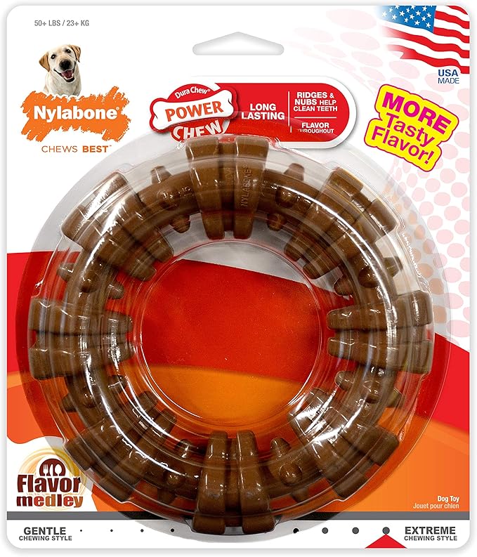 Nylabone Power Chew Textured Dog Chew Ring Toy, Dog Toys for Aggressive Chewers, Flavor Medley, X-Large/Souper (1 Count)