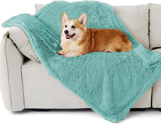 Bedsure Waterproof Dog Blankets for Medium Dogs - Calming Cat Blanket for Couch Protector Washable, Long Faux Fur Pet Throw Blanket for Puppy, Reversible Furniture Protection, 30"x40", Light Green