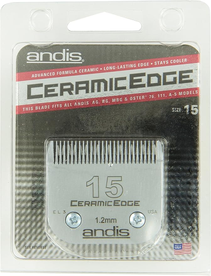 Andis CeramicEdge Carbon-Infused Steel Pet Clipper Blade, Size-15, 3/64-Inch Cut Length (64255)