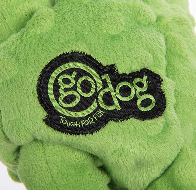 goDog Crazy Tugs Monkey Squeaky Plush Tug Dog Toy, Chew Guard Technology - Green Large