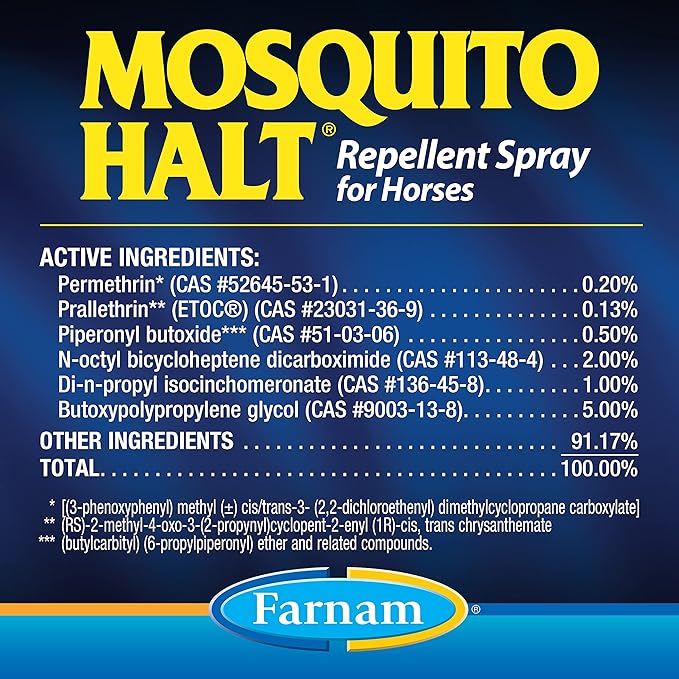 Farnam Mosquito Halt Repellent Spray for Horses, Ready-to-Use Fly and Bug Spray, 32 Fluid Ounces, One Quart Bottle with Trigger Sprayer