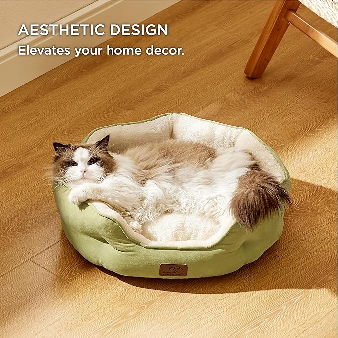 Bedsure Dog Beds for Small Dogs - Round Cat Beds for Indoor Cats, Washable Pet Bed for Puppy and Kitten with Slip-Resistant Bottom, 20 Inches, Green