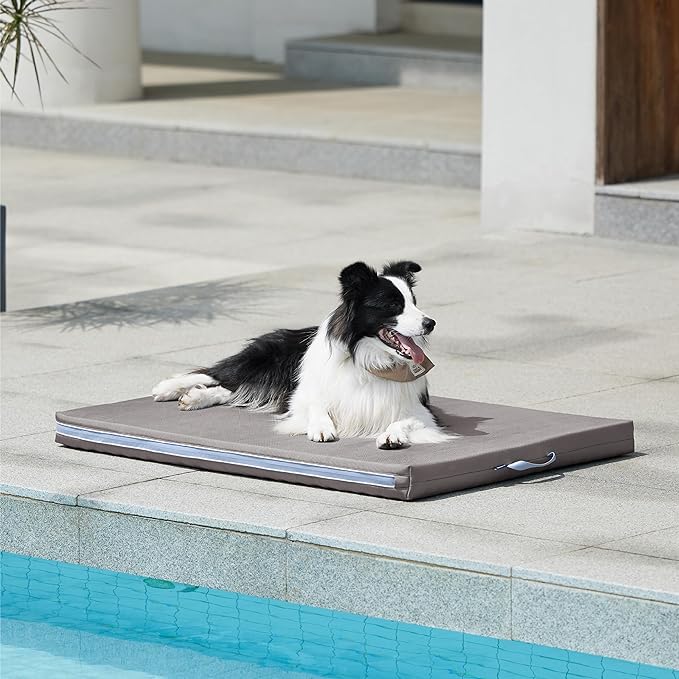 Bedsure Outdoor Waterproof Dog Bed with Heavy Duty Cover, Orthopedic Foam Supportive Dog Beds, Washable Dog Mat with Removable Cover for Large Dogs (36"x27", Grey)