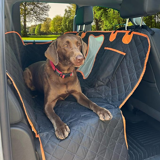 Dog Car Seat Cover for Back Seat for XL Cars, SUVs & Trucks - Durable Car Cover Protector for Dogs, Waterproof Scratchproof, Nonslip Backseat Dog Hammock (Bone)