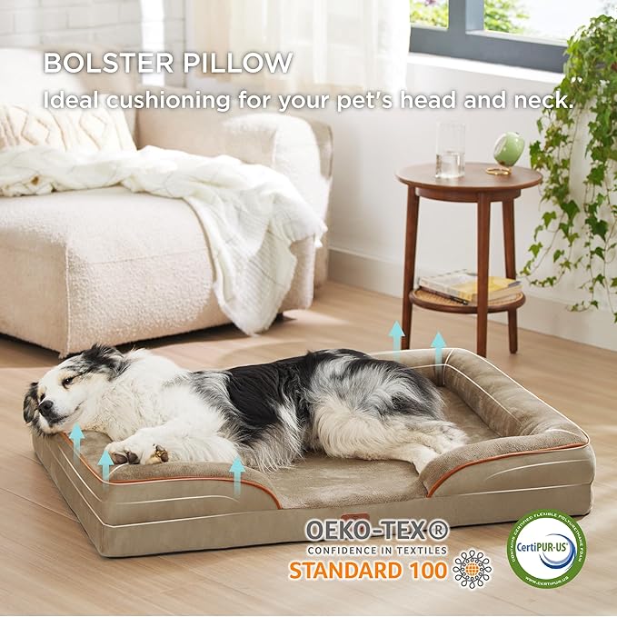 Bedsure Orthopedic Dog Bed for Extra Large Dogs - XL Plus Waterproof Dog Sofa Beds, Supportive Foam Pet Couch Bed with Removable Washable Cover, Waterproof Lining and Nonskid Bottom, Hazel