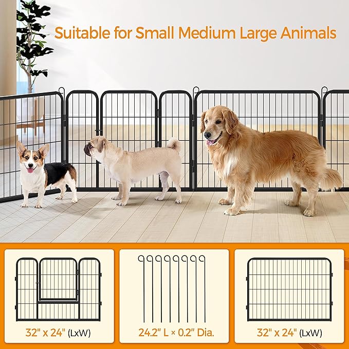 Yaheetech Heavy Duty Extra Wide Dog Playpen, 8 Panels Outdoor Pet Fence for Large/Medium/Small Animals Foldable Puppy Exercise Pen for Garden/Yard/RV/Camping 24 Inch Height x 32 Inch Width