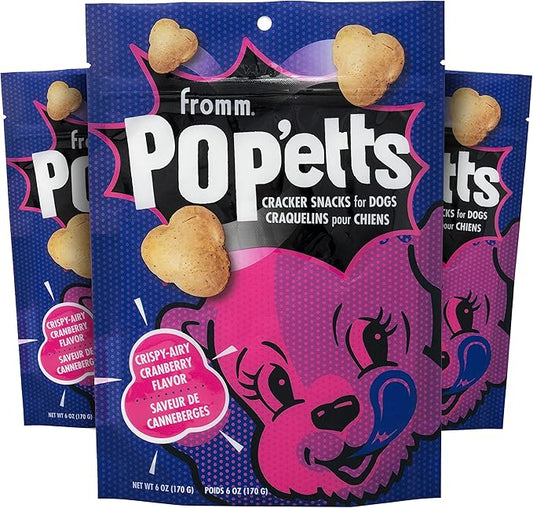 Fromm Pop'etts Crispy-Airy Cranberry Cracker Dog Snacks - Premium Dog Treats - Cranberry Recipe - Pack of (3) 6 oz Bags