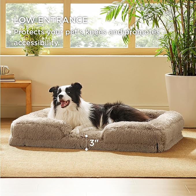 Bedsure Orthopedic Dog Bed for Large Dogs - Big Calming Washable Dog Sofa Beds Large, Supportive Foam Pet Couch Bed with Removable Washable Cover, Waterproof Lining and Nonskid Bottom, Taupe