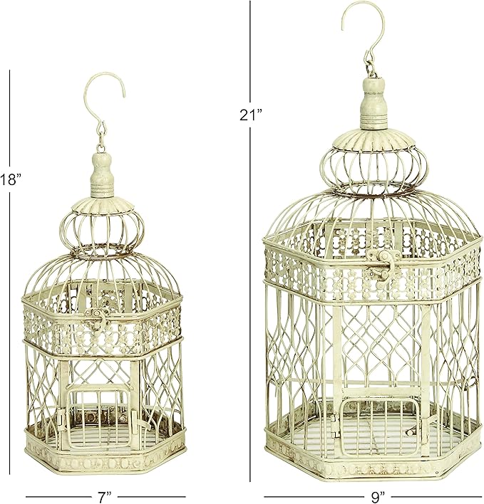 Deco 79 66520 Inch, Set of 2 Metal Bird Cage, 21", 18"H, Cream, 2 Count