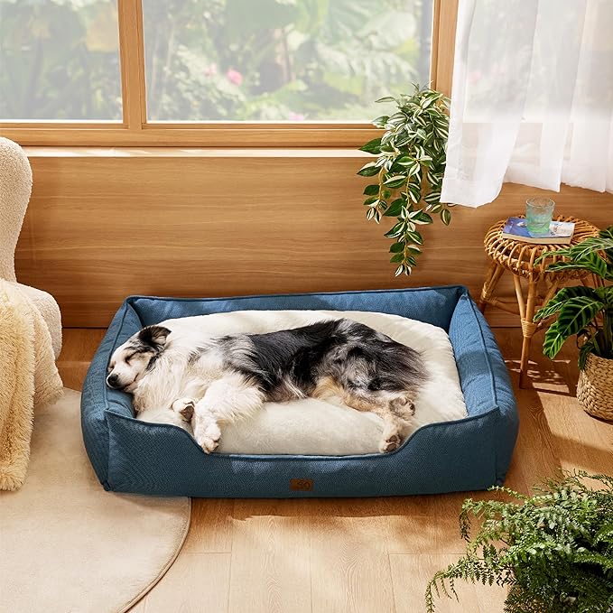 Bedsure Washable Dog Bed for Extra Large Dogs - Waterproof All-Season Foam Dog Beds, Orthopedic Rectangle XL Doggy Beds with Removable Zipper Cover, 42x30x10inches, Blue