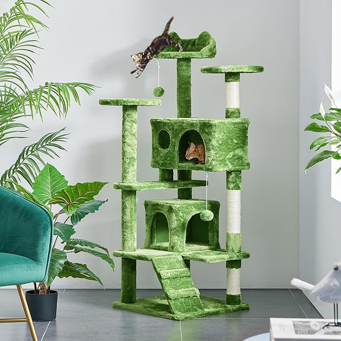 Yaheetech 54in Cat Tree, Cat Tower with Large Cat Condo Sisal Scratching Posts and Dangling Balls, Cat Furniture for Pets Kitten, Green