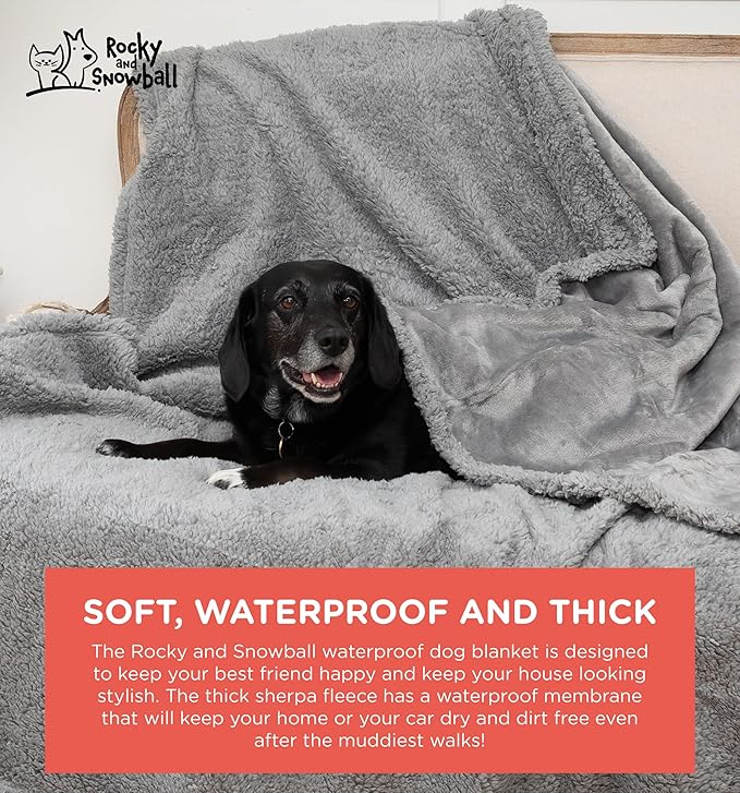 Waterproof Dog Blankets for Large Dogs Washable - Sherpa Dog Blanket for Bed, Pet Covers for Couches and Sofas, Cars, 40x60 - Light Grey