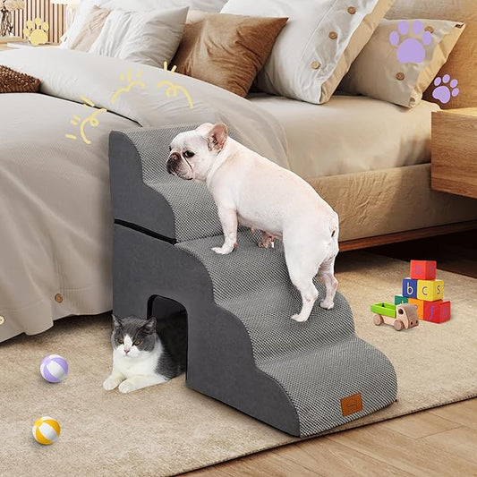 5 Step Dog Steps for Bed 30 Inches Height,Dog Stairs for Small Dogs,Pet Stairs for High Beds,Dog Ramp for Bed,Dog Steps for High Bed,Dog Steps for Couch,Pet Ramps for Small Dogs,Grey