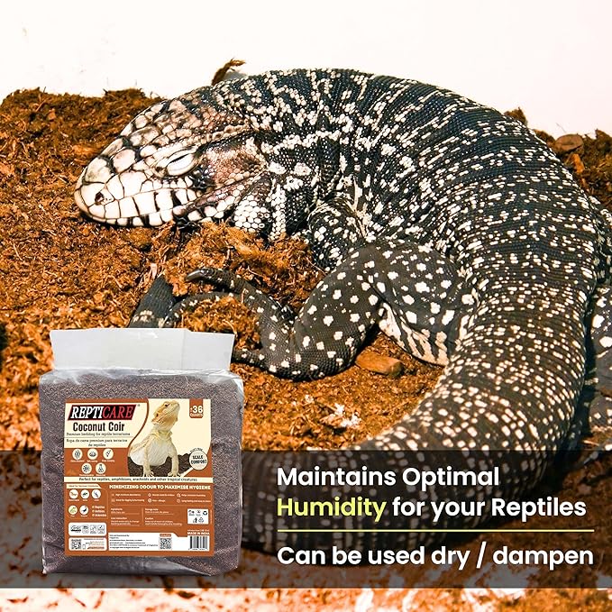 ReptiCare Organic Coconut Coir Bedding Substrate, Ready to Use – 36 Quarts Small Coir Fiber Bedding for Ball Python, Bearded Dragon, Lizard, Tortoise, Hermit Crab, Bedding for Bioactive Terrariums