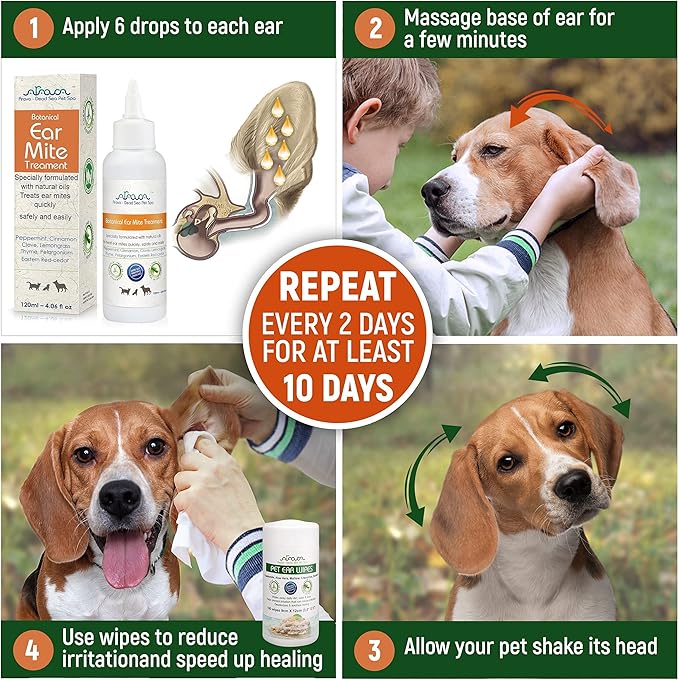 Arava Natural Ear Mite Treatment for Cats and Dogs - Effective Ear Cleaning Drops for Cat and Dog Ear Mites and Prevent Infections - NOT for Cats Under 13 LBS & Puppies Under 9 Months
