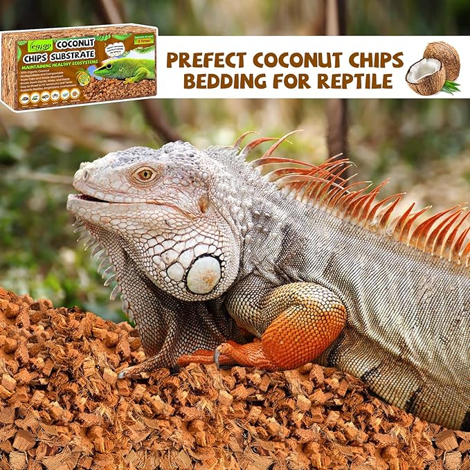 Legigo 2 Pack Coco Husk Substrate for Reptiles, Natural Coconut Chip Reptiles Bedding, Compressed Coco Husk Chips Terrarium Substrate for Snake, Tortoise, Ball Python, Gecko, Lizard, Bearded Dragon