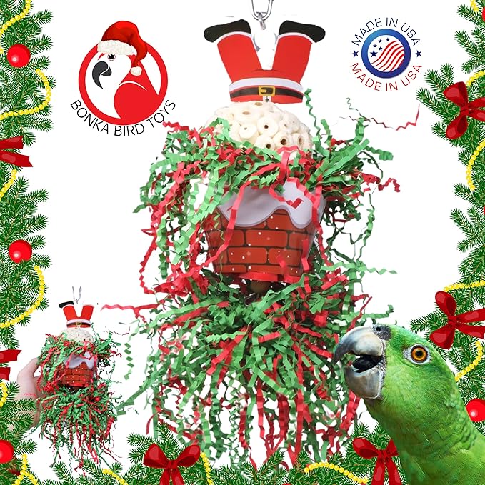 Bonka Bird Toys Christmas Elf Santa Snowman Reindeer Natural Sola Chew Forage Small Medium Bird Toy Cockatiel Parakeet Conures and Other Similar Birds (2435 Santa)