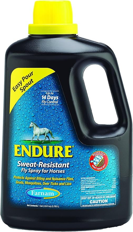 Farnam Endure Sweat-Resistant Horse Fly Spray, Kills, Repels, Protects, 128 Ounces, Easy Pour Gallon Refill