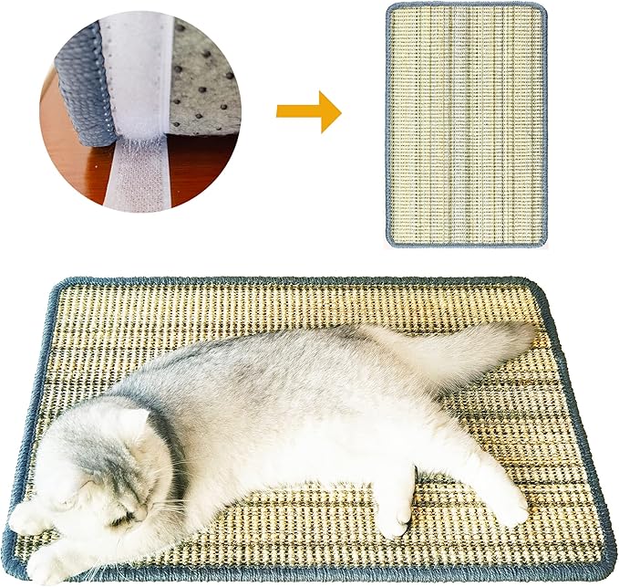 Cat Scratching Pad, 23.6 x 15.7inch Sisal Cat Scratch Mat with Velcro Tapes,Stick on Floor Scratch Pad for Cat Wall Scratcher,Horizontal Cat Scratcher Protect Carpets and Sofa (Striped Style)