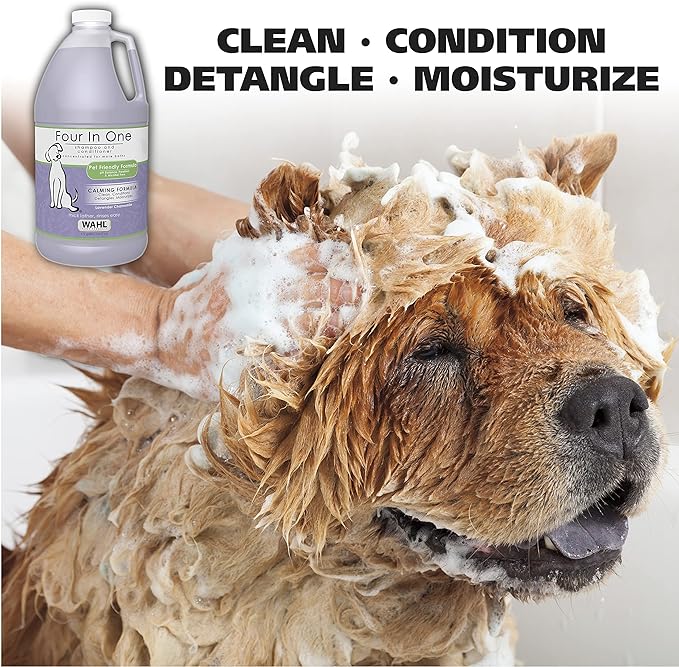 Wahl USA 4-in-1 Calming Pet Shampoo for Dogs – Cleans, Conditions, Detangles, & Moisturizes with Lavender Chamomile - Pet Friendly Formula – 64 Oz - Model 821000-050