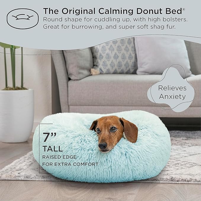 Best Friends by Sheri The Original Calming Donut Cat and Dog Bed in Shag Fur Baby Blue, Small 23"