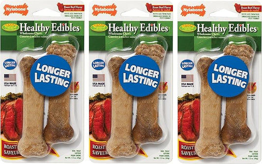 Nylabone (3 Pack) Healthy Edibles Dog Chew Treat Bones for X-Small/Petite Size (Roast Beef)