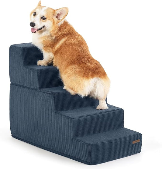 Lesure Dog Stairs for Small Dogs - Pet Stairs for High Beds and Couch, Folding Pet Steps with CertiPUR-US Certified Foam for Cat and Doggy, Non-Slip Bottom Dog Steps, Navy Blue, 5 Steps