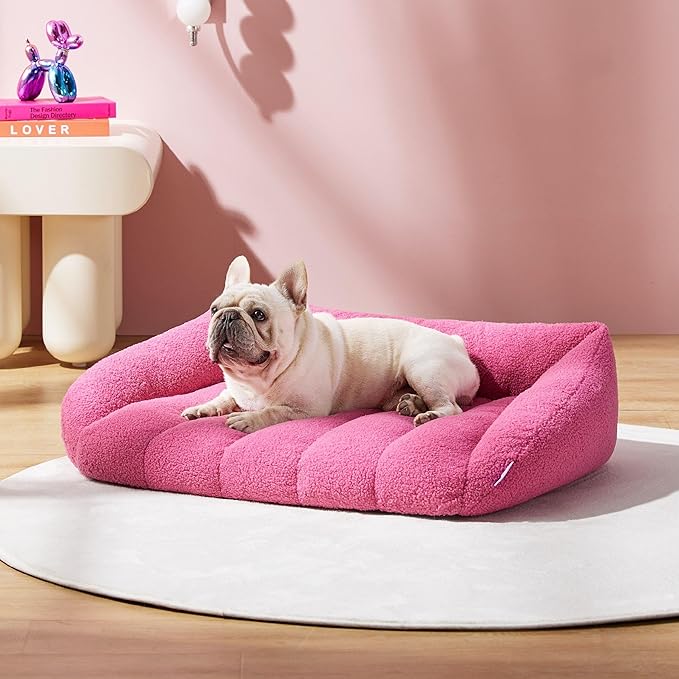 Lesure Orthopedic Dog Bed Sofa for Medium Dogs, Waterproof Dog Couch with Removable Washable Cover, Cute Aesthetic Pet Sofa Couch with Egg Crate Foam(28" x 23" x 10", Pink)