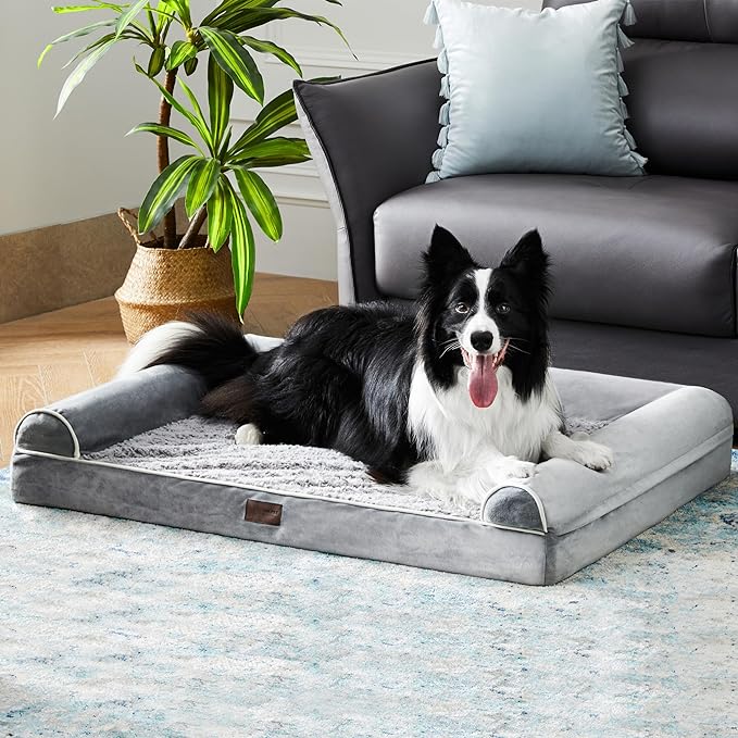 Dog Beds Large Sized Dog, Waterproof Orthopedic Dog Beds with Bolster, Washable Dog Couch Bed with Removable Cover