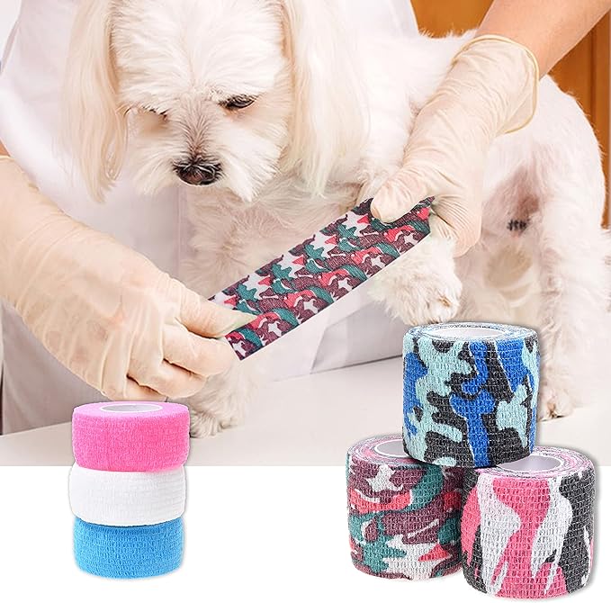 Eco-Fused Self-Adhering Bandage - Injury Wrap Tape for Pets, Dogs, Cats, Horses - Pack of 6 - Dog Bandages for Legs - Prevent Licking - Does not Stick to Hair - Elastic, Water Repellent, Breathable