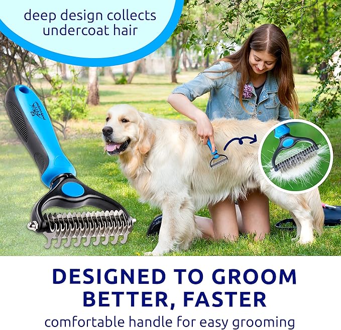 Pat Your Pet Deshedding Brush - Double-Sided Undercoat Rake for Dogs & Cats - Shedding Comb and Dematting Tool for Grooming, Extra Wide