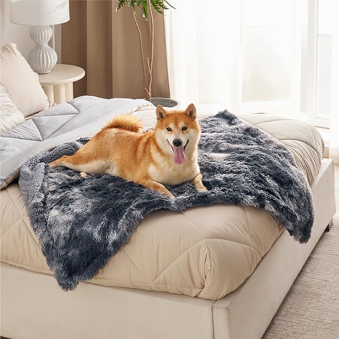 Bedsure Waterproof Dog Blankets for Large Dogs - Calming Cat Blanket for Couch Protector Washable, Long Faux Fur Pet Throw Blanket for Puppy, Reversible Furniture Protection, 40"x50", Tie-dye Grey