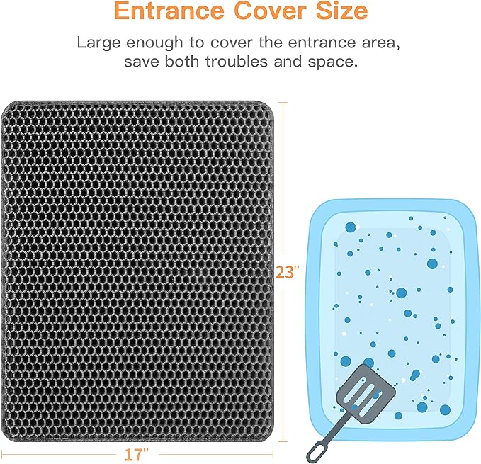 Conlun Cat Litter Mat Cat Litter Trapping Mat, Honeycomb Double Layer Design, Urine and Water Proof Material, Scatter Control, Less Waste，Easier to Clean,Washable