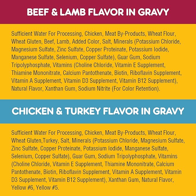 PEDIGREE High Protein Adult Canned Wet Dog Food Variety Pack, Chicken & Turkey Flavor in Gravy and Beef & Lamb Flavor in Gravy,13.2 Oz Cans (Pack of 12)