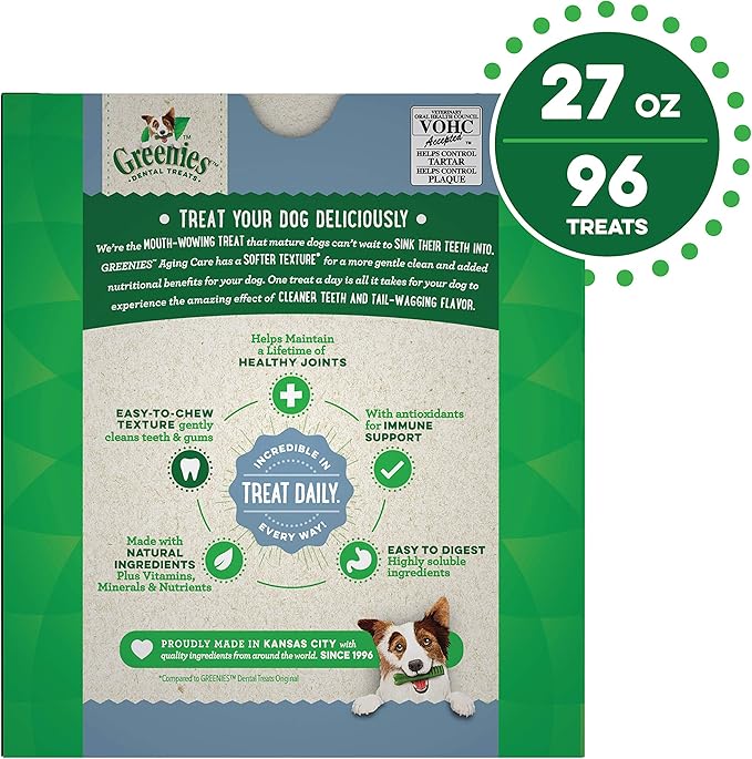 Greenies Aging Care TEENIE Natural Dental Care Dog Treats, 27 oz. Pack (96 Treats)