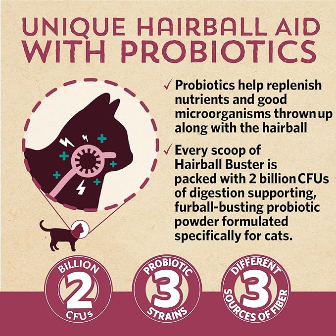 Meowbiotics Hairball Buster Powder for Cats with Probiotics 2 Billion CFU Smoked Fish Chowdah Flavor - 30 Serving(s)