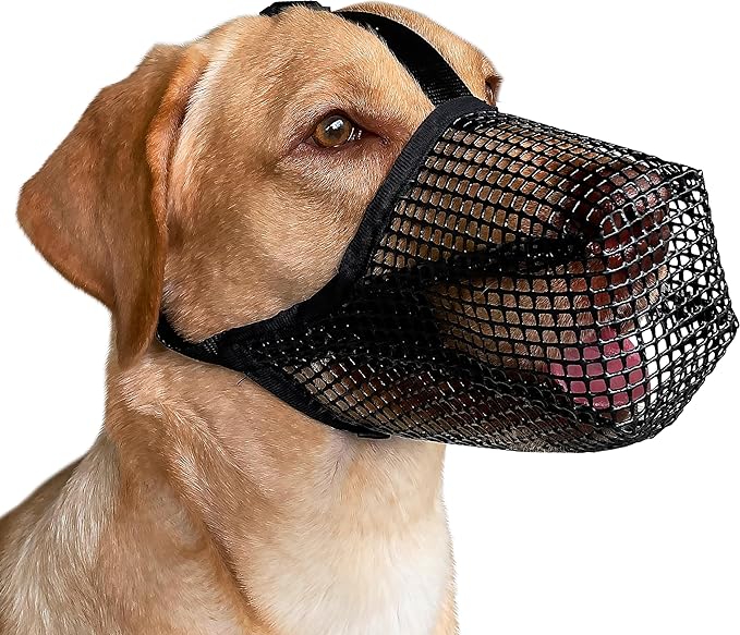 Mayerzon Dog Muzzle, Soft Mesh Covered Muzzles for Small Medium Large Dogs, Poisoned Bait Protection Muzzle with Adjustable Straps, Prevent Biting Chewing and Licking