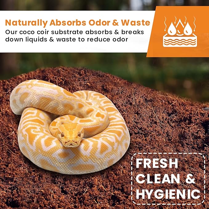 ReptiCare Coconut Fiber Substrate for Reptiles 12 Q, Organic Ready to Use - Odor Absorbent Coco Coir Terrarium Bedding for Ball Pythons, Boas, Snakes, Tortoises, Geckos, Frogs and Tarantulas