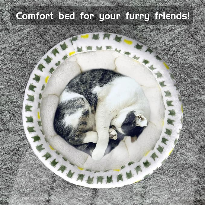 Super Soft Small Dog Bed & Cat Bed, Anti-Anxiety Puppy Cuddler Bed, Cozy Round Fluffy Plush Pet Bed, Machine Washable Faux Fur Donut Cuddler Cat Bed …