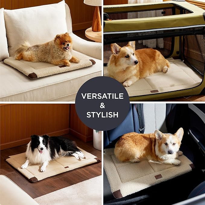 Bedsure Washable Dog Bed for Large Dogs, Reversible Foam Floor Dog Mat, Lightweight Travel Flat Pet Beds for Indoor & Outdoor Dogs (36" x 27", Beige)