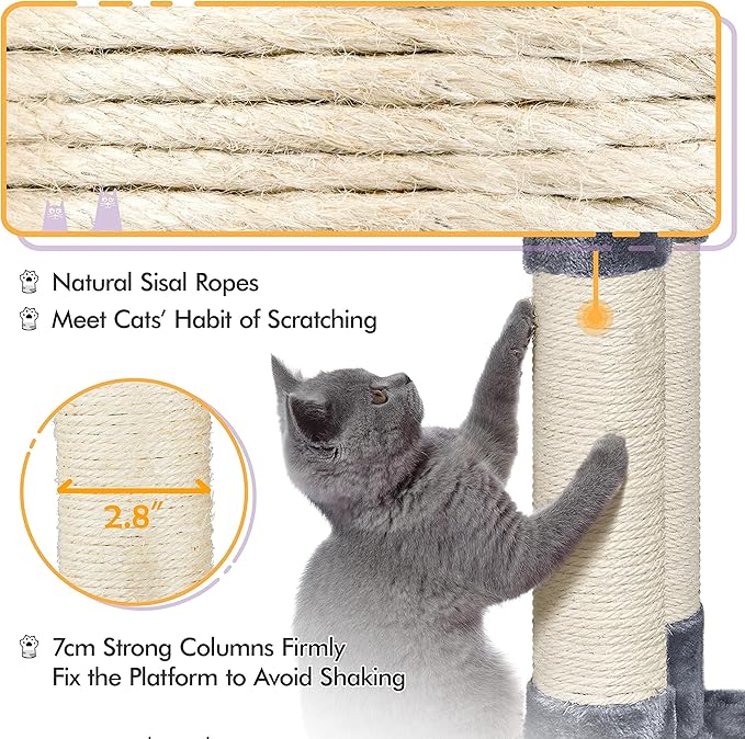 Yaheetech Cat Tree Cat Tower, 40-Inch Cat Condo with Oversized Soft Platform, Scratching Board, Basket and Hammock, Cat Furniture for Kittens Cats Pets, Dark Gray