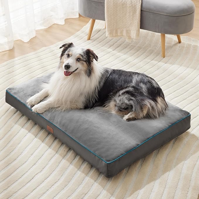 Bedsure Waterproof Dog Beds for Extra Large Dogs - 4 inch Thicken Up to 100lbs XL-Crate Dog Bed with Removable Washable Cover, Pet Bed Mat Pillows, Grey