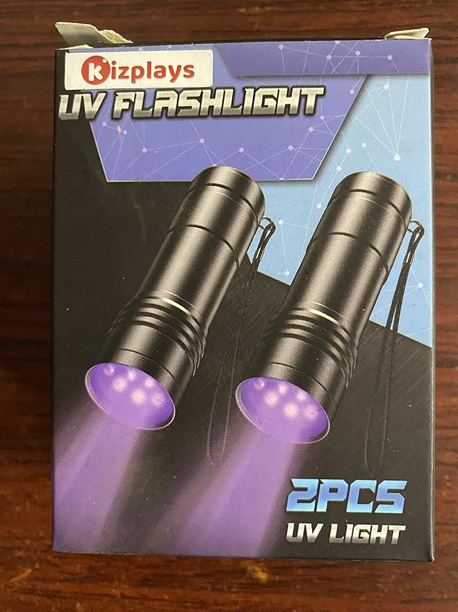 UV Flashlights, 2 Pack Black Light Flashlights with 12 LED and 395 nm Black Light for Pet Urine and House Stains Detecting, 6 AAA Batteries Included