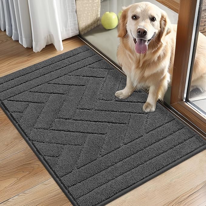 Tindbea Dog Mat for Muddy Paws,Absorbs Moisture Dirt Non-Slip Washable Mud Mat for Dogs,Soft Rubber Backing Front Inside Pet Rug for Entryway, Mud Dog Paws, Patio(20"x31.5",Charcoal)