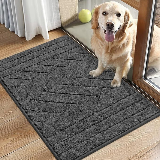 Tindbea Dog Mat for Muddy Paws,Absorbs Moisture Dirt Non-Slip Washable Mud Mat for Dogs,Soft Rubber Backing Front Inside Pet Rug for Entryway, Mud Dog Paws, Patio(20"x31.5",Charcoal)
